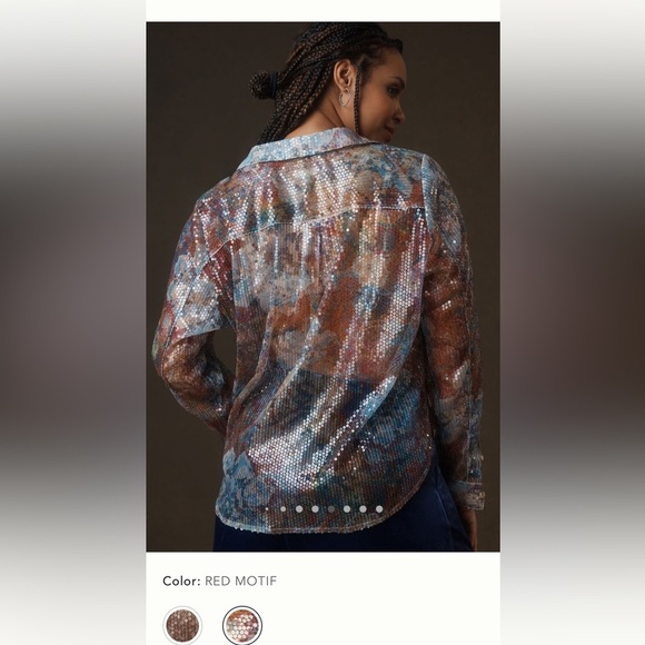 NWT new Anthropologie pilcro shrunken sequin button down shirt multi color XS - Picture 3 of 17